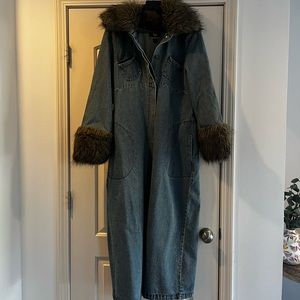 Vintage fur embellished jean coat, never worn